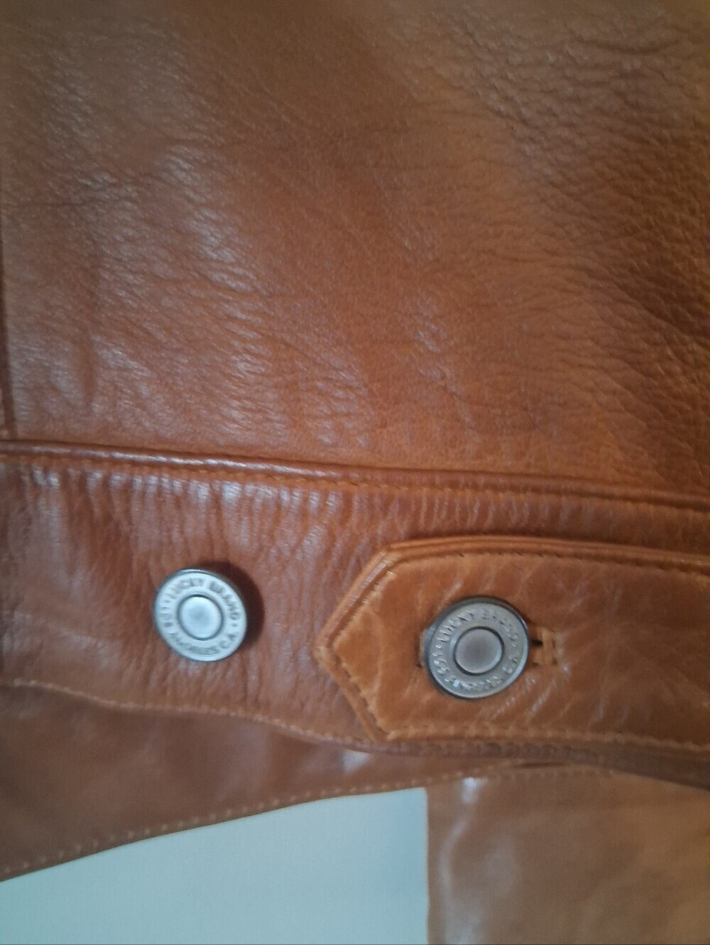 NWOT Lucky Brand Leather Trucker Jacket In Color: Cognac Size L - Picture 10 of 15